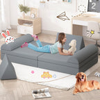 Modular Kids Play Couch 8PCS,Convertible Sofa for Toddler and Baby,Kids Couch Building Fort,Multifunctional Foam Sofa for Playroom,Large Size