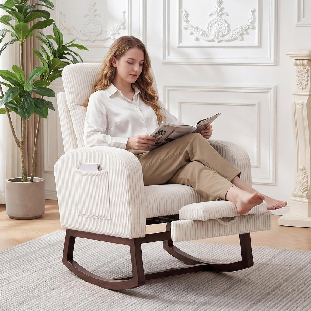 Garvee Nursery Rocking Chair with Adjustable Footrest & Side Pocket
