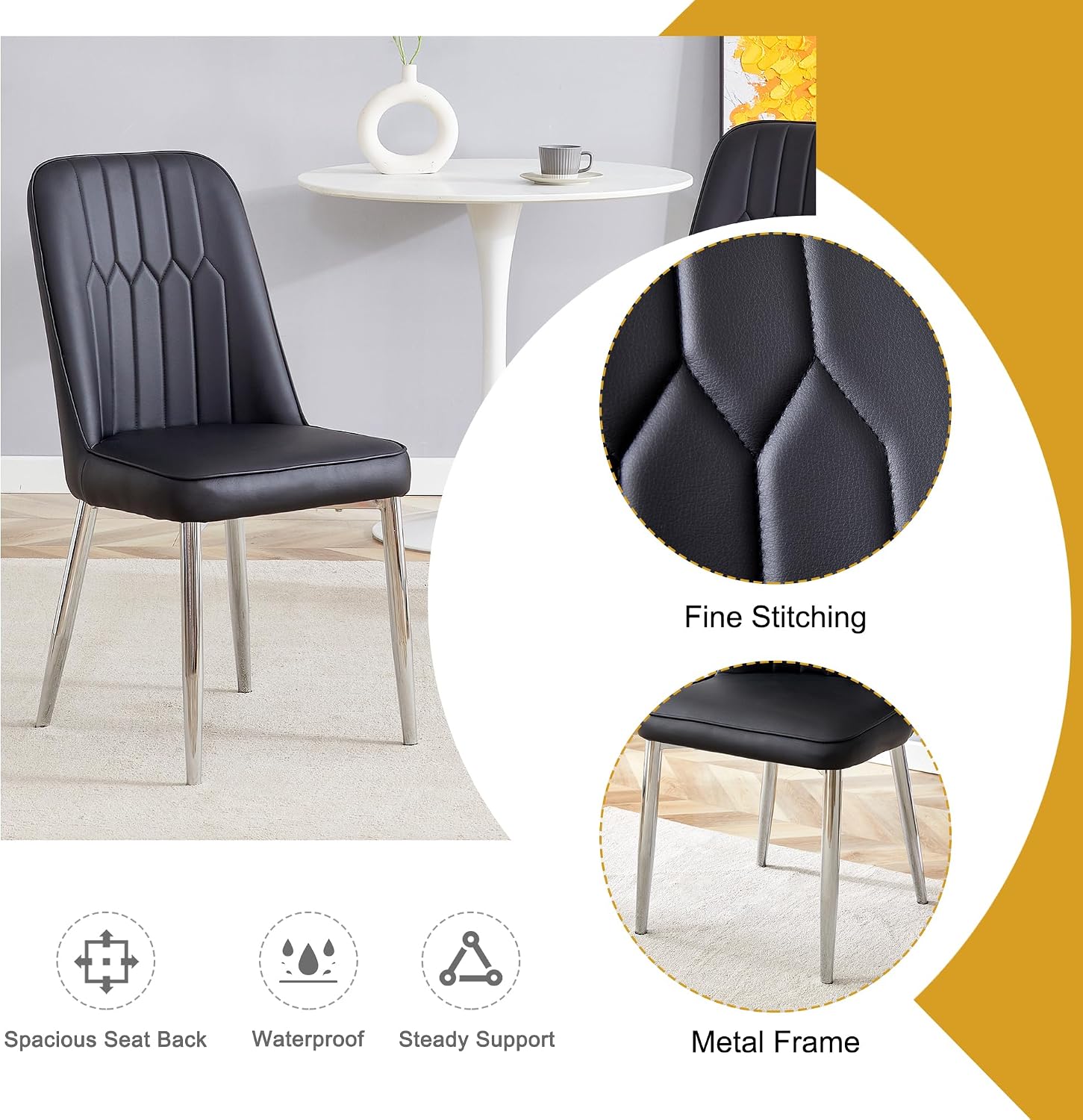 Dining Chairs Set of 6，Modern Dining Chairs, Equipped with PU Leather Backrest Cushions and Metal Legs, Suitable for Restaurants, Kitchens, and Dining Room Chairs