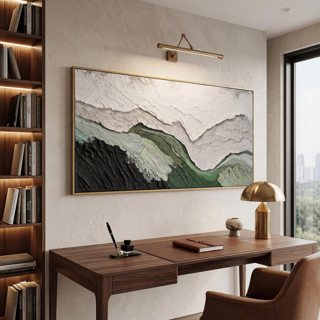Sintuff 28 x 55 Inch 3D Textured Large Framed Art Prints, Abstract Hand-painted Sage Green Beige Beach Ocean Waves Oil Painting, Minimalist Artwork Wall Decor for Living Room Bedroom