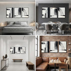 Black and White Textured Abstract Wall Art for Living Room, 3 Piece Framed Modern Artwork for Walls, Hand Painted Minimalist 3D Oil Paintings for Hallway Office Wall Decor 24x48 In