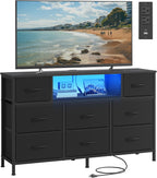 SONGMICS BELLAH Collection - Dresser for Bedroom with Outlets and LED Lights, TV Stand for TVs Up to 55 Inches, Chest of Drawers, 8 Drawers, Steel, Industrial, Modern, Ink Black ULGS433BH02S