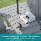 JY QAQA Outdoor Adirondack Chair Set of 2, All-Weather HDPE Patio Furniture with Detachable Table, Wood Texture & Cup Holder for Patio, Poolside, Garden, Light Grey
