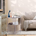 danpinera Round Side Table with Fabric Storage Basket, Small Coffee Table | Metal End Stand with Removable Serving Tray, Modern Nightstand for Small Space, Living Room, Bedroom, Nursery, Light Violet
