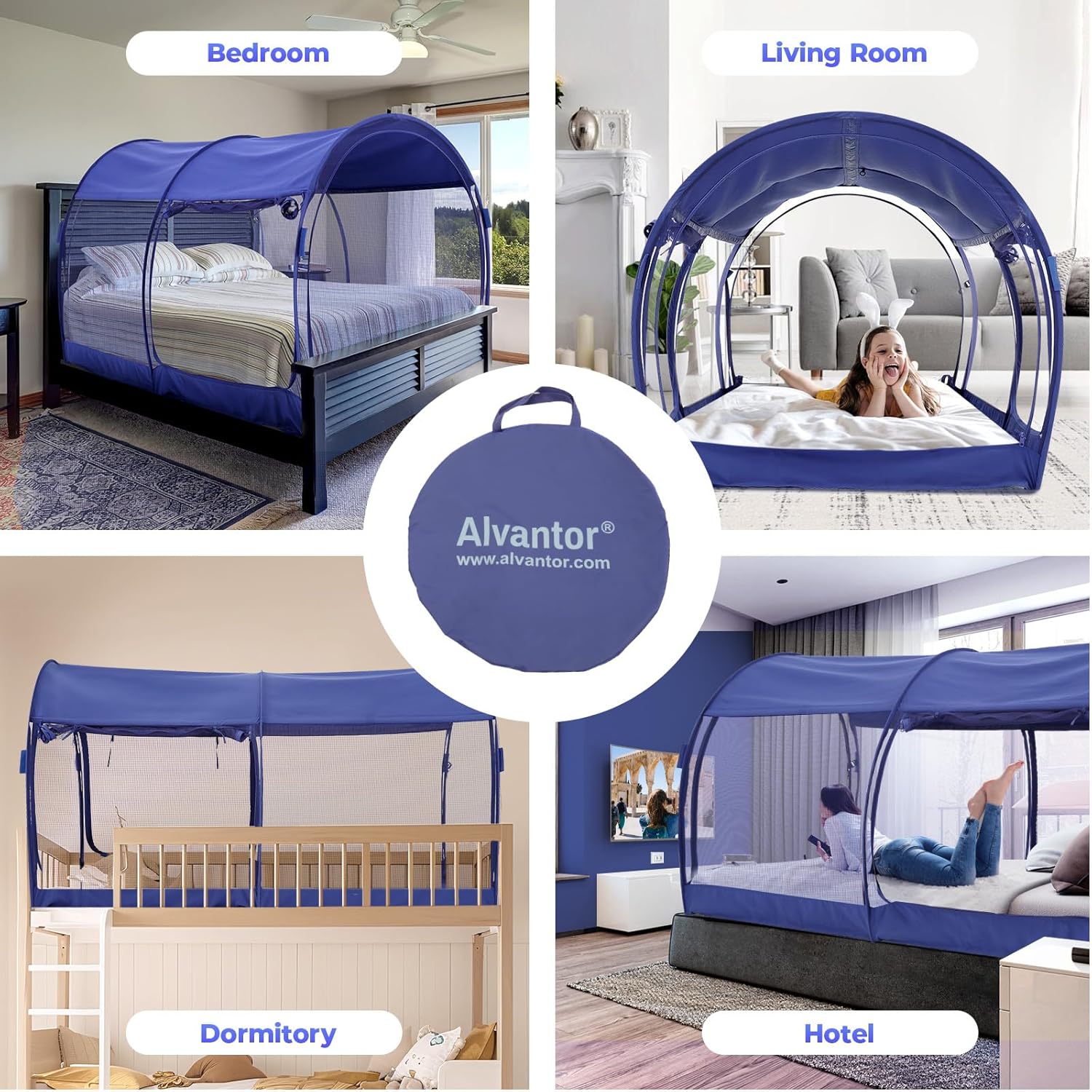 Alvantor® Mosquito Net Bed Canopy Tents Dream Privacy Space Twin Size Sleeping Tents Indoor Pop Up Portable Frame Breathable Cottage Blue (Mattress Not Included)