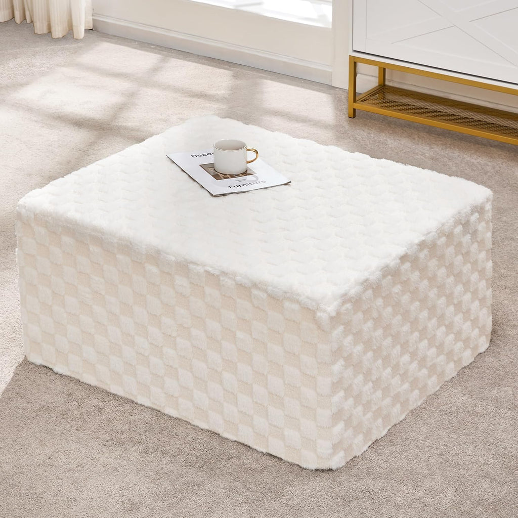 Hobestluk Rectangle Ottoman Memory Foam Footrest for Couch with Removable Cover Large Floor Seating for Adults Ottoman Coffee Table for Living Room, Bedroom or Office (Plush White, Footrest)