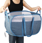 Collapsible Laundry Baskets, Tear Proof Pop Up Laundry Hamper with Dual Handles, Durable Foldable Laundry Basket, Easy to Carry Laundry Hamper for Home, Laundry Room, Bedroom, Dorm, Travel Blue