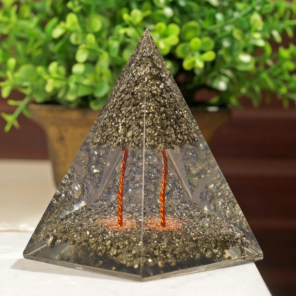 Orgonite Crystal Handmade Pyrite Tree Pyramid – Spiritual Energy Generator for Meditation, Abundance, Protection, Balance, Reiki, Yoga, Cleansing, Decor, Manifestation, Harmony, Gift, Office, Altar, Vastu, Positive Energy