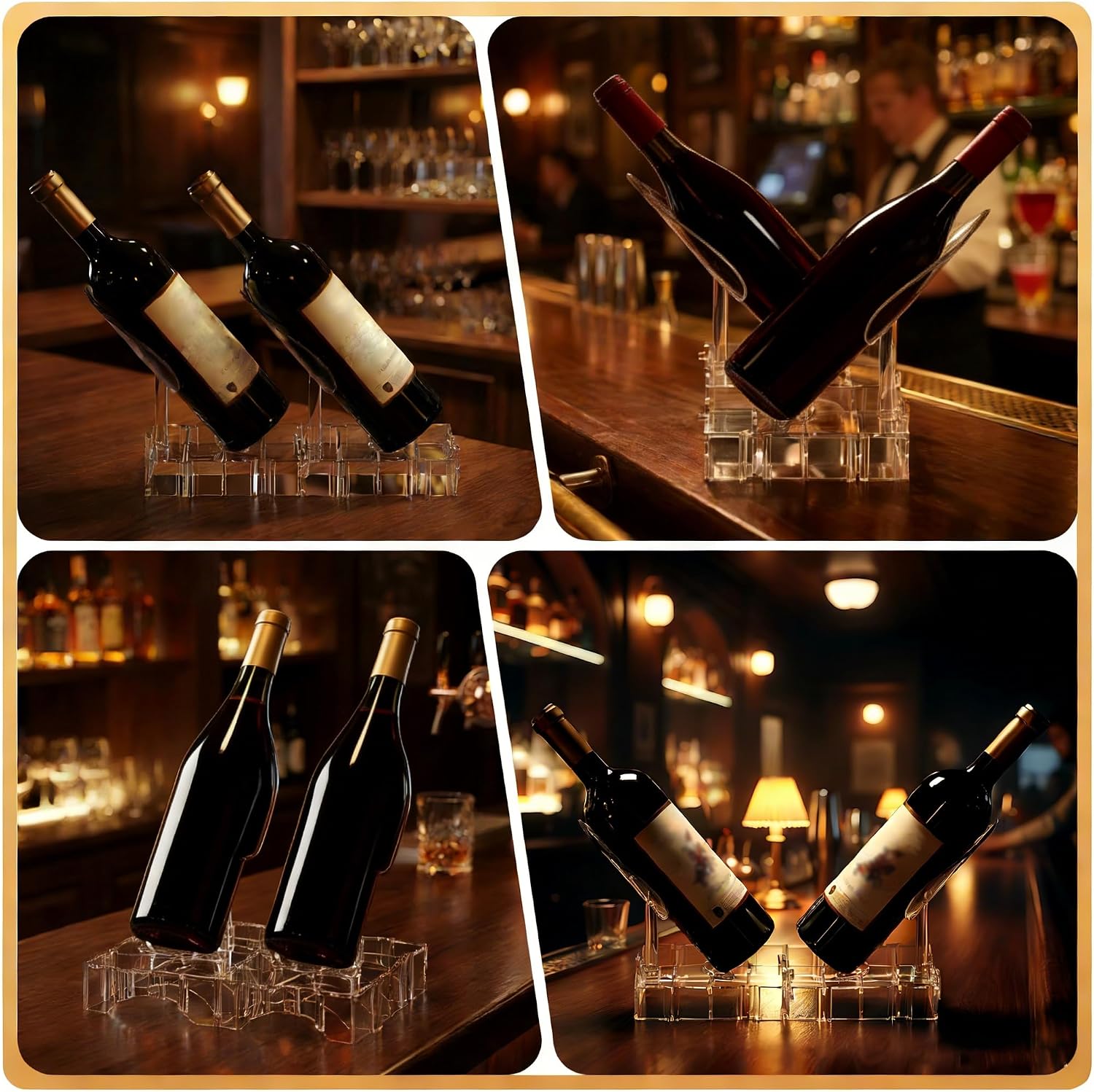Clear Acrylic Wine Rack, Modular Stackable Countertop Wine Bottle Holder with Leaf Shaped Support, Multi Purpose Versatile Wine Display Stand for Home Bar Party Daily Organizing (2pcs)
