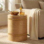 Christopher Knight Home Annie 20.28'' Wood Small Side Table, Bedside Table with Wooden Beads Accent, Round End Table for Living Room/Bedroom/Small Spaces, No Assembly Plant Stand Indoor, Natural