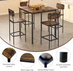 Kitchen Table and Chairs of 4, 5 Piece Dining Table Set, Sturdy Industrial Space Saving Dinette Set for Pub, Family Dinners, Apartment, Rustic Brown