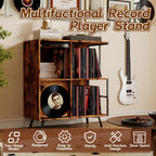 Faesun 3 Tier Flip Top Record Player Stand, Vinyl Record Storage Holds up to 300+ Albums, Large Record Player Cabinet, Vintage Turntable Stand with Vinyl Display, for Living Room Bedroom, Rustic Brown