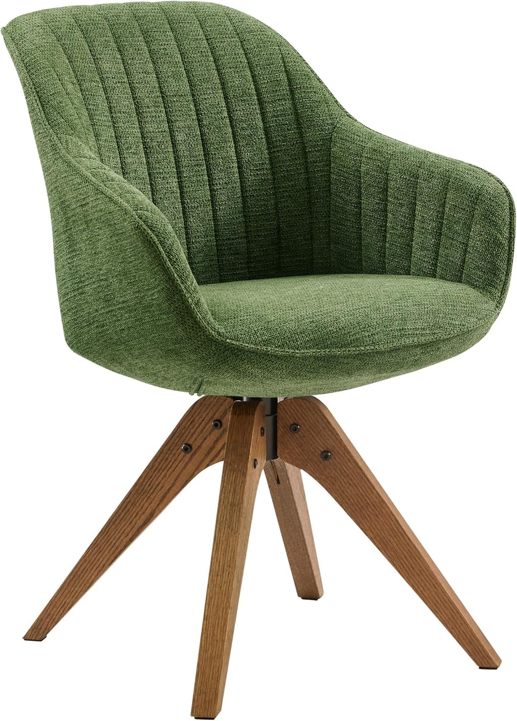 Art Leon Swivel Dining Chair, Fabric Upholstered Chair, Green | No Wheels, Oka Wood Legs, Mid-Century Modern, Upholstered, 360° Rotation, Dining Room, Kitchen