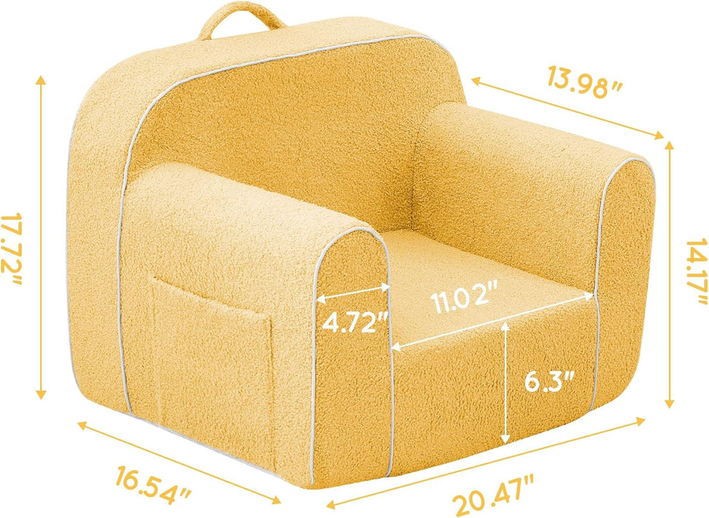 DAICO Ultra-Soft Foam Kids Sofa Chair, Cozy Toddler Bean Bag Chair with Armrests for Boys and Girls, Teddy Lazy Sofa Couch for Reading & Playing, Yellow, Small