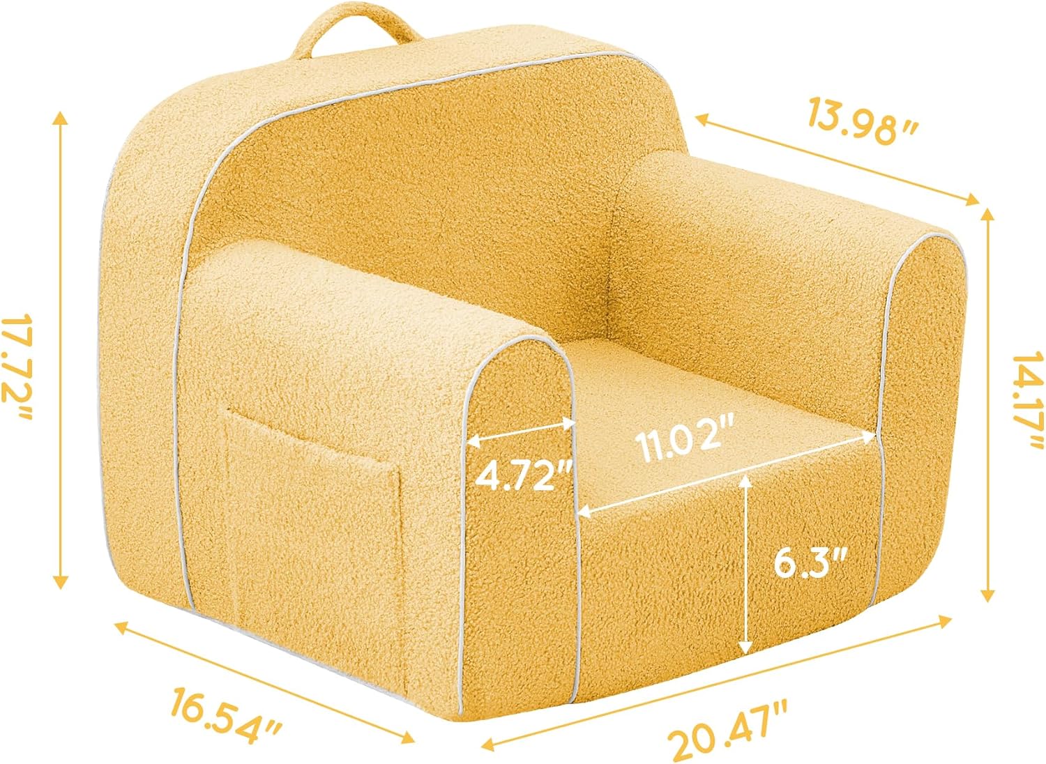 DAICO Ultra-Soft Foam Kids Sofa Chair, Cozy Toddler Bean Bag Chair with Armrests for Boys and Girls, Teddy Lazy Sofa Couch for Reading & Playing, Yellow, Small