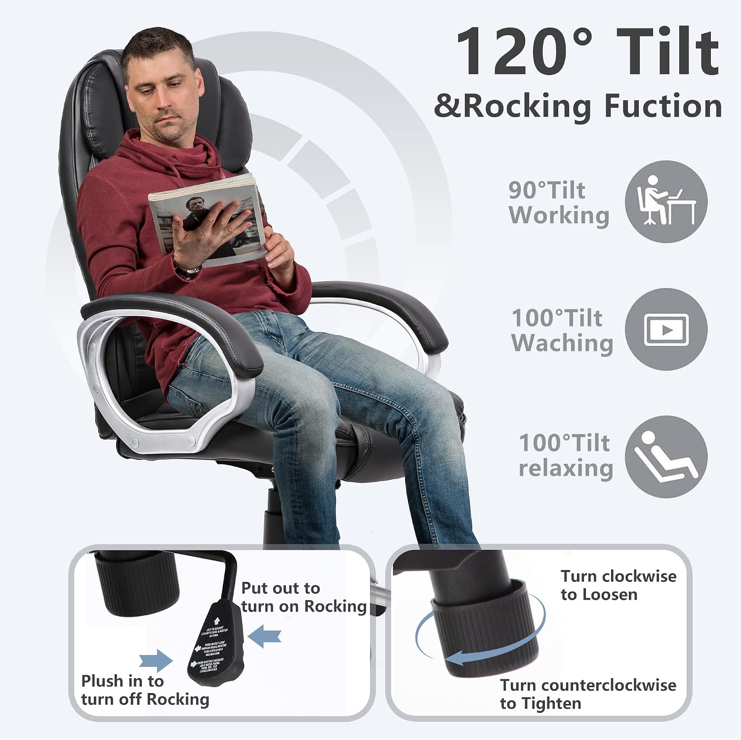 FDW Office Chair Massage Computer Chair High Back Adjustable Desk Chair Rolling Swivel Executive Chair PU Leather with Lumbar Support Arms Headrest Task Chair,Black