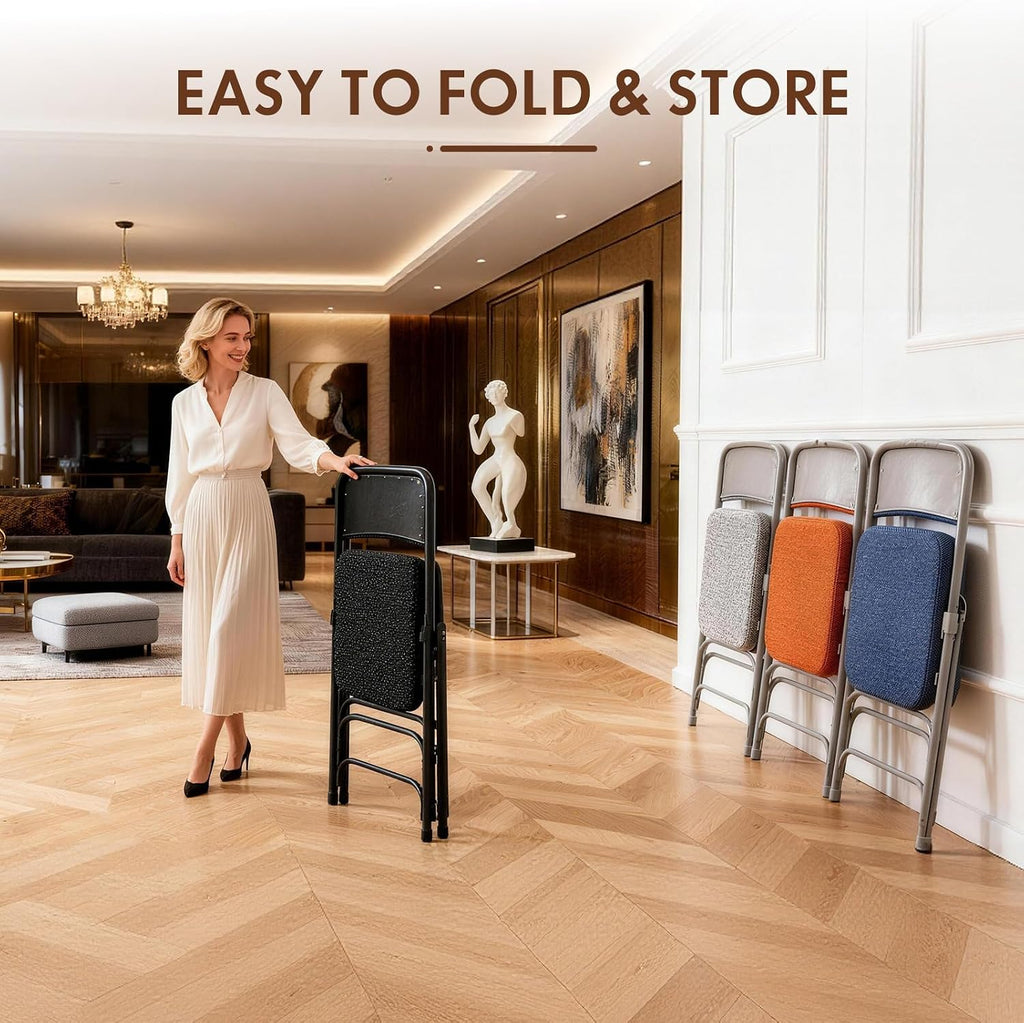 Folding Chair with Thick Cushioned Seat, Padded Metal Frame Foldable Chairs for Home Office Party Wedding Indoor Outdoor Use, Heavy Duty Comfortable Portable Dining Chairs, 1 Pack, Tawny