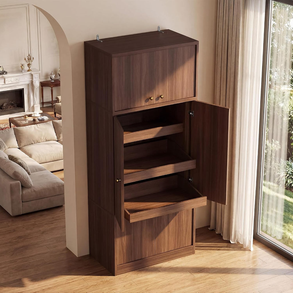 71 Inch Tall Kitchen Pantry Cabinet, Freestanding Storage Cabinet with Doors and Adjustable Shelves, E1-Grade Wood for Kitchen Pantry Storage, Walnut