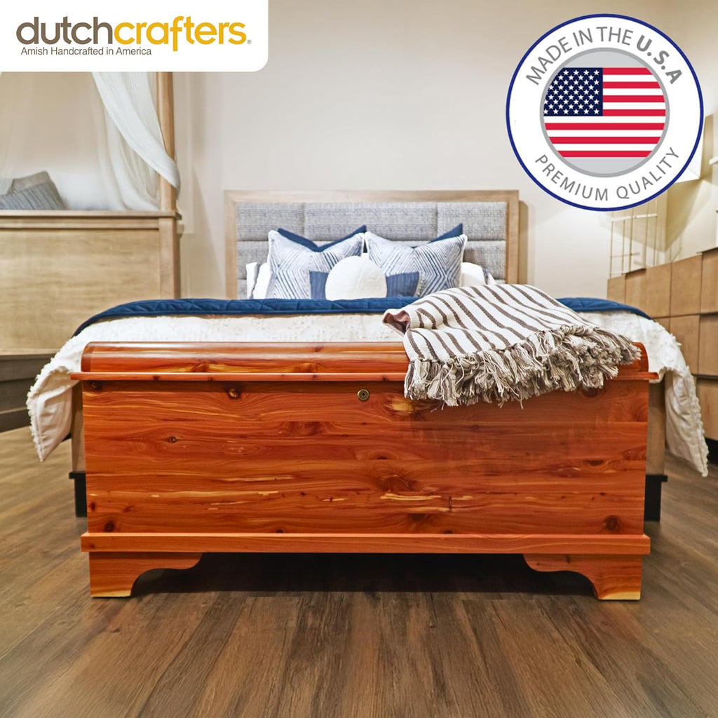 DutchCrafters Red Cedar Wood Blanket Storage for Living Room, Fully Lined Hope Chest, Bedroom Bench, Lockable Storage Box, Locking Chest with Handles and Waterfall Edge - Amish Made in USA (45" Large)