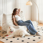Bean Bag Chair, 2 Seater Lazy Bean Bag Sofa Memory Foam Couch, Giant Bean Bag Chairs for Adults, Loveseat Fireside Chair for Living Room, Bedroom, Office(Beige)