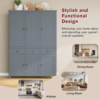 Merax 74.8'' Tall Kitchen Pantry Storage Cabinet with 6 Doors, 3 Drawers and Adjustable Shelves, Freestanding Large Cupboard & Pull-Out Trays for Kitchen, Dining Room, Living Room, Gray