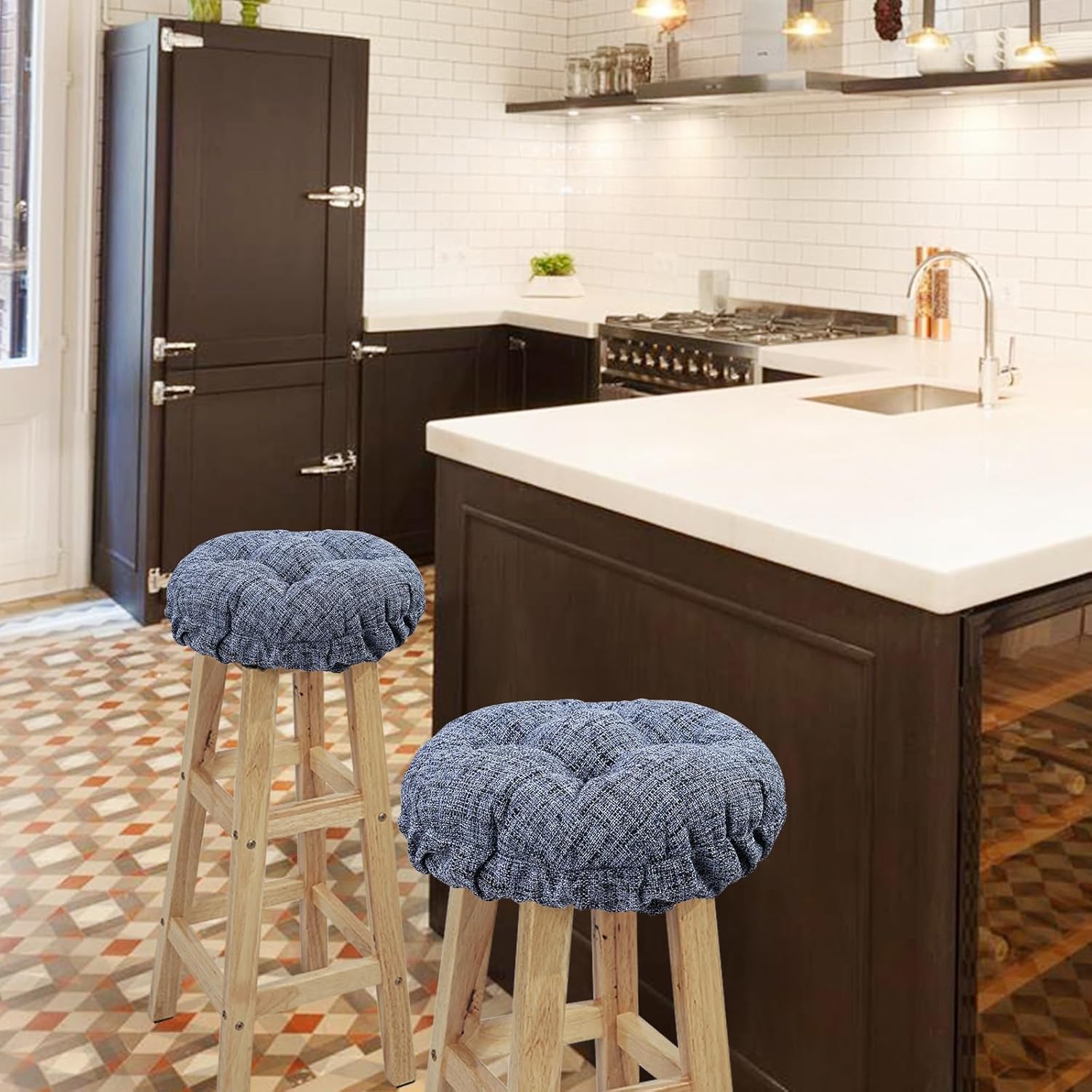 SINOSSO Modern Bar Stool Cushion Dia.13, Fashion Interweaving Design Anti-Skid Silicone Round Stool Seat Cushion Cover Padded (Blue, M,1)