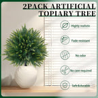 2 Pack Artificial Cedar Topiary Trees with Ground Spike, Fake Pine Shrubs Bushes, UV Resistant Faux Evergreen Cypress Tree Plants for Indoor Outdoor Planters Front Porch
