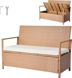 VEVOR Outdoor Storage Bench, 2-Person PE Rattan Storage Bench, 70 Gal Deck Box with Cushion, Supports up to 265 lbs, Outdoor Seating & Porch Decor for Patio Garden Balcony Yard