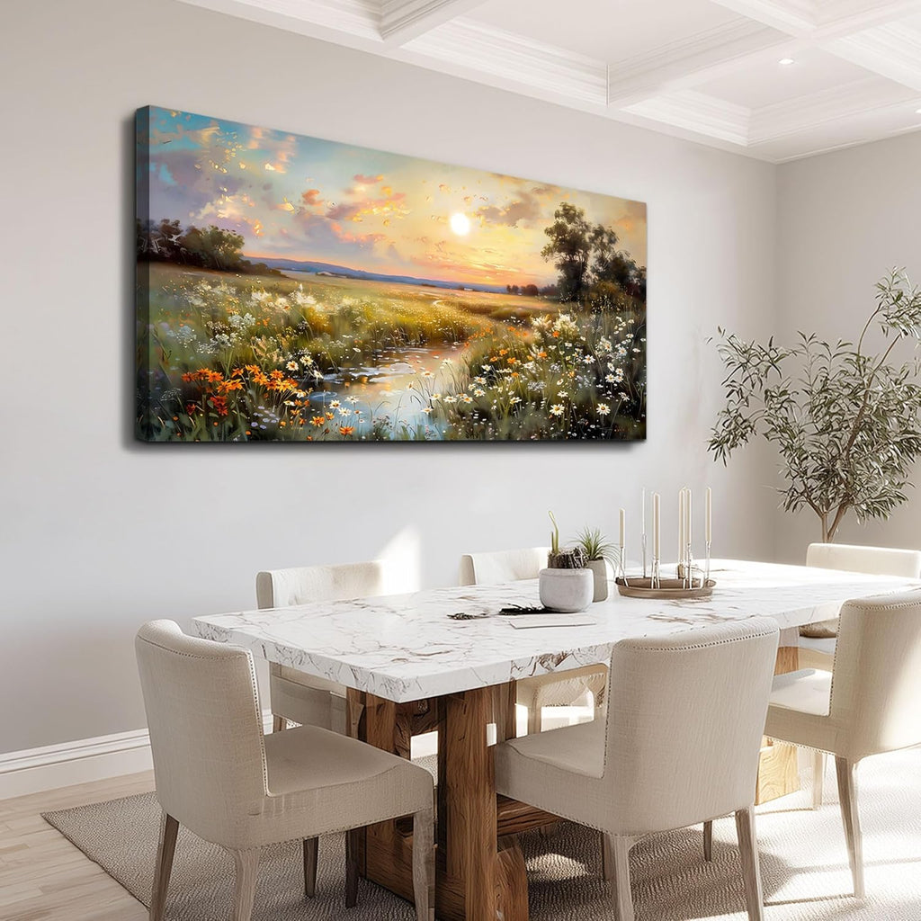 hyidecorart Canvas Wall Art For Living Room Wall Decor For Bedroom Office Decorations Vintage Farmhouse Wildflower Wall Paintings Nature Landscape Picture Artwork Aesthetic Home Decor Ready To Hang