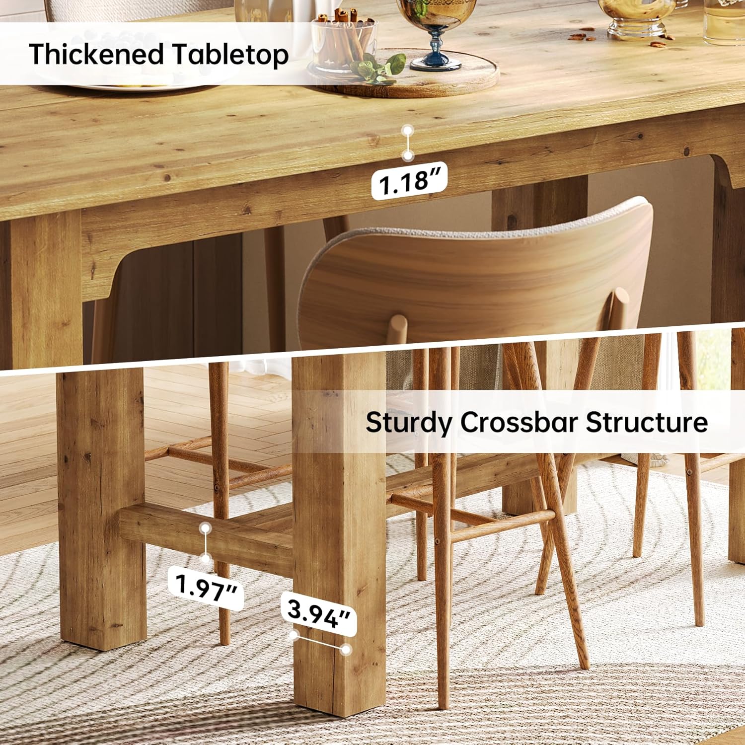 Solid Wood Bar Height Table, 63" Counter Height Dining Table for Home Bar & Kitchen, Rectangular High Top Pub Table, Brown