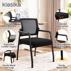 KLASIKA Office Guest Chairs No Wheels | Ergonomic Lumbar Support and Thicked Seats Cushion, Desk Chair with Adjustable Mesh Back for Waiting Room School Church Reception，Black