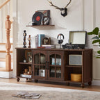 RWYHG Farmhouse TV Stand for 60 Inch TV, Wood Entertainment Center with Adjustable Shelves & Glass Door Storage Cabinet,Television Stands for 65" TVS,TV Console Table for Living Room,Bedroom,Walnut