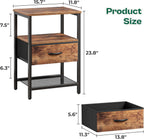 Huuger Nightstand Set of 2, Night Stand with Fabric Drawer, Mesh Shelf, Side Table with Storage, Fabric Drawer Dresser, Open Shelf, Metal Frame, Bedroom, Rustic Brown