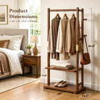 Freestanding Coat Rack Solid Wood with 2 Shelves & 5 Hooks, Heavy Duty Hall Tree for Hanging Clothes, Hats & Accessories – Hallway Bedroom Storage