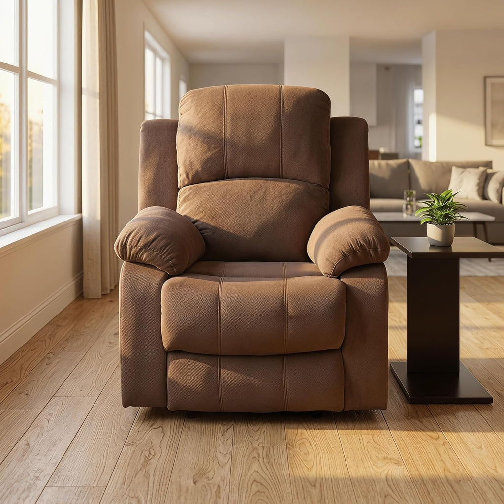 Manual Recliner Chair, Nursery Rocking Chair, Velvet Recliner Chair for Adults, Lazy Boy, Gaming Recliner wih Overstuffed Arms, Suitable for Home Theater, Living Room, Bedroom, Brown
