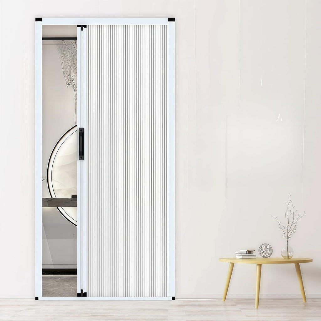 No-Drilling Sliding Folding Door,Interior Accordian Door with Aluminum Frame and Cellular Fabric,Room Divider for Closet RV Patio Shower Door Suitable，Customize Size (Blackout White)