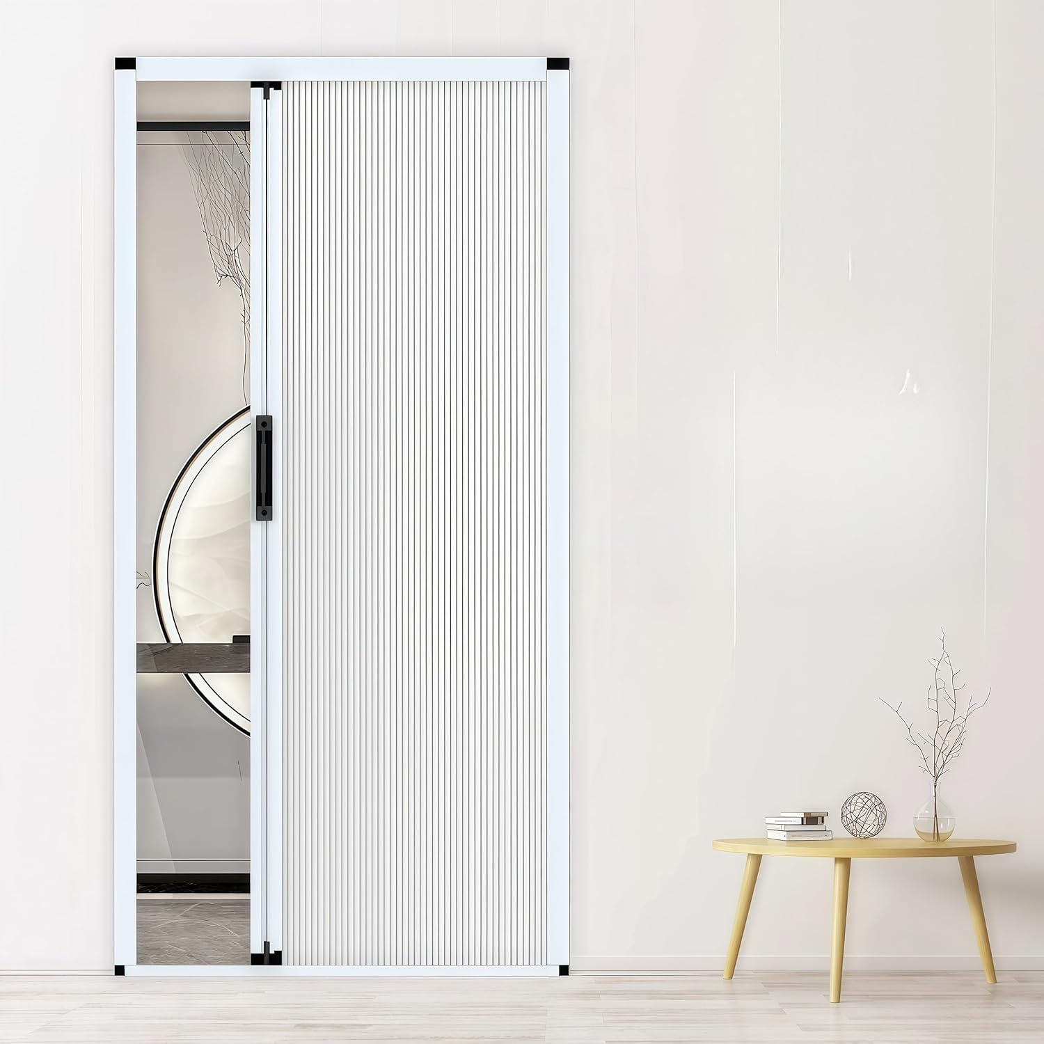 No-Drilling Sliding Folding Door,Interior Accordian Door with Aluminum Frame and Cellular Fabric,Room Divider for Closet RV Patio Shower Door Suitable，Customize Size (Blackout White)