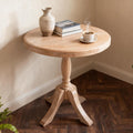 23.6'' Round Wooden End Table, Wooden Pedestal Side Coffee Tables, for Living Room, Bedroom, Entryway, Equipped with Two Stands, Available in Two Heights: 24.4'' and 28.4'', Natual