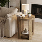 Tribesigns Round Side Table, 2-Tier End Table for Living Room & Bedroom, Small Accent Table with Storage Shelf (2, Brown)