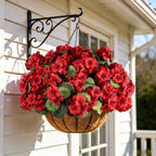 Artificial Flowers for Outdoors, 6 Bundles Realistic Faux Silk Red Geraniums Flowers UV Resistant No Fade Fake Plants for Outside Planter Christmas Front Porch Garden Patio Balcony Yard Decor