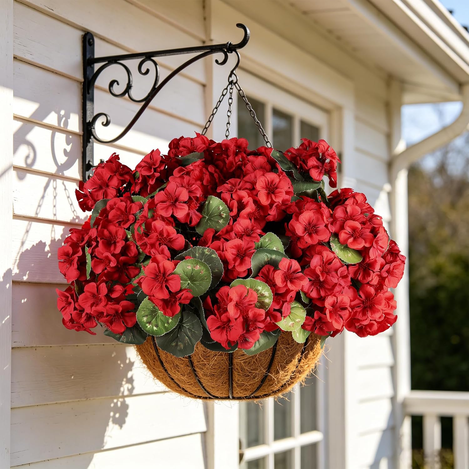 Artificial Flowers for Outdoors, 6 Bundles Realistic Faux Silk Red Geraniums Flowers UV Resistant No Fade Fake Plants for Outside Planter Christmas Front Porch Garden Patio Balcony Yard Decor