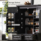 Ball & Cast 71" Tall Kitchen Pantry Cabinet W/3 Pull Out Organizers,Farmhouse Embossed Texture Storage Cabinet W/6 Door Shelves & 2 Drawers,Freestanding Cupboard for Kitchen,Dining Room,Black