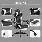Ergonomic Video Gamer Chairs Gaming Computer Chair Gamer Chairs for Adults Massage Lumbar Support Swivel Height Adjustable Headrest Backrest