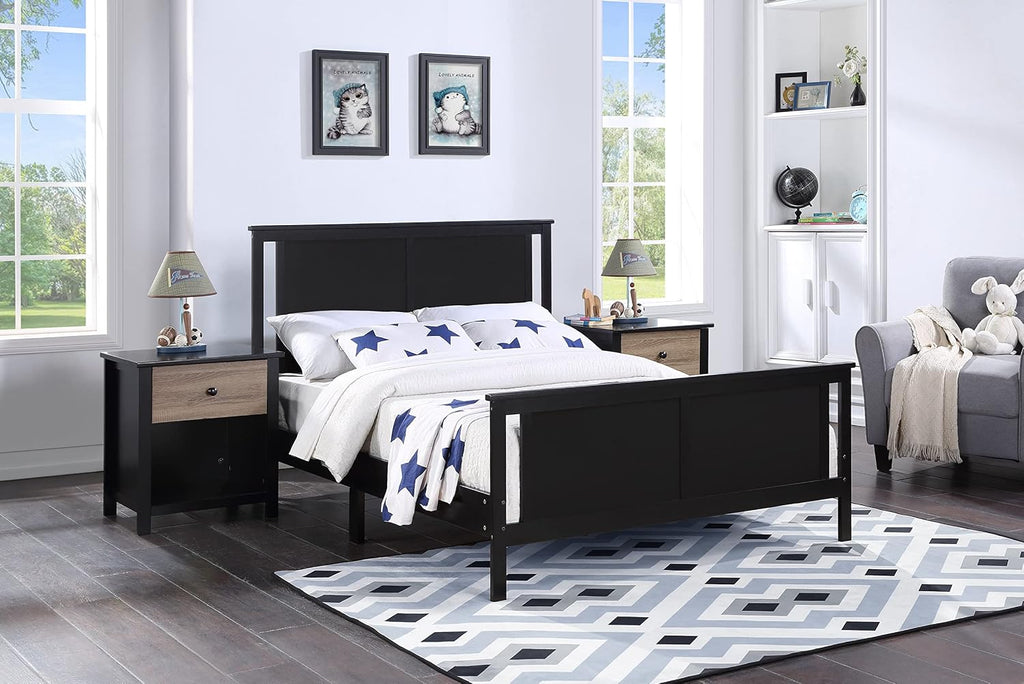Reversible Panel Full Bed Black,Vintage Walnut