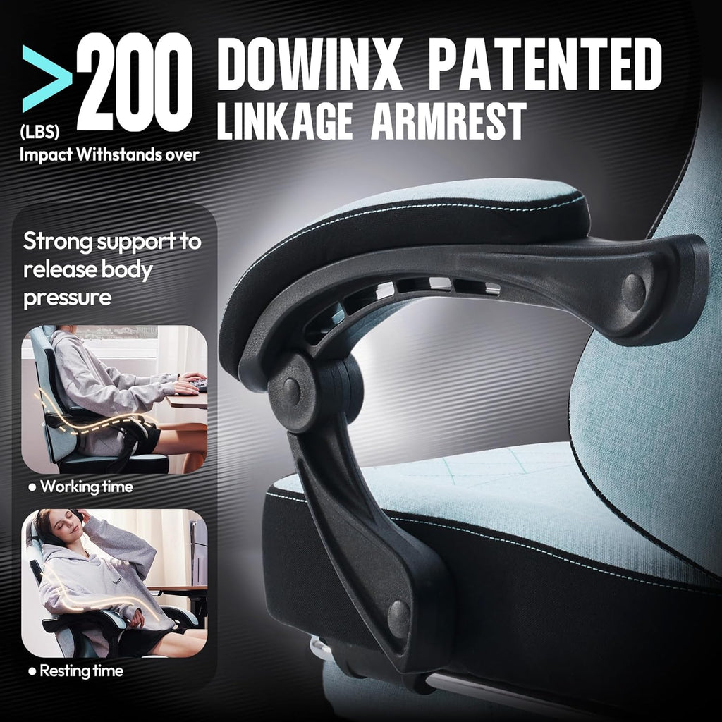 Dowinx Gaming Chair Fabric with Pocket Spring Cushion, High Back Ergonomic Computer Chair with Footrest for Adults, Massage Lumbar Support Swivel Game Chair for Office Gaming 300LBS, Cyan