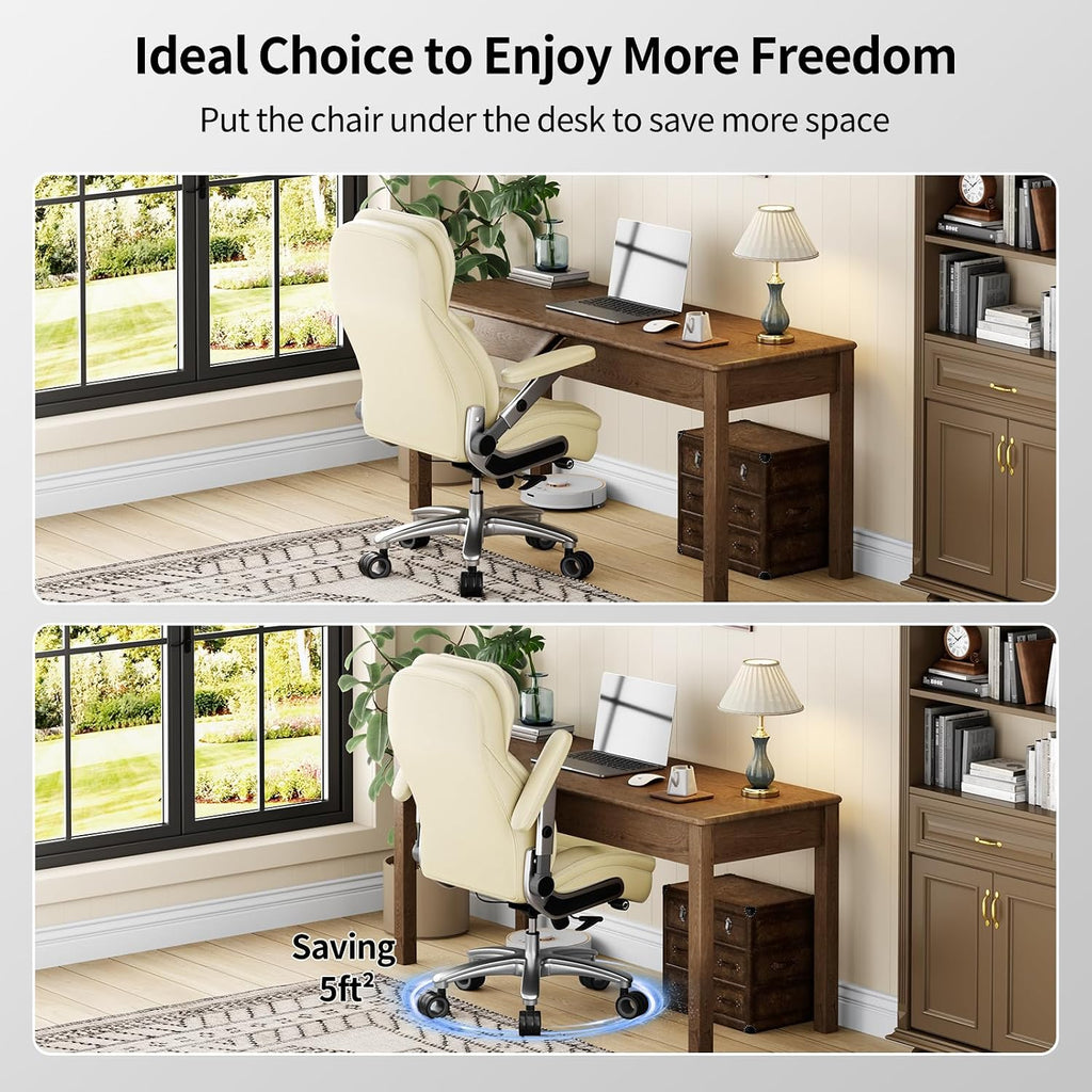 Big and Tall Office Chair, Heavy Duty Desk Chair with 5D Arms, Adjustable Lumbar Support & Height, Tilt Function, PU Leather High Back Ergonomic Executive Computer Chair
