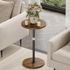 Asgolion Round Small Side Table, Adjustable-Height Drink Table, Pedestal Martini Stand, Weighted Base Cocktail Table Accent Nightstand for Living Room, Bedroom, Bathroom, Office, Walnut