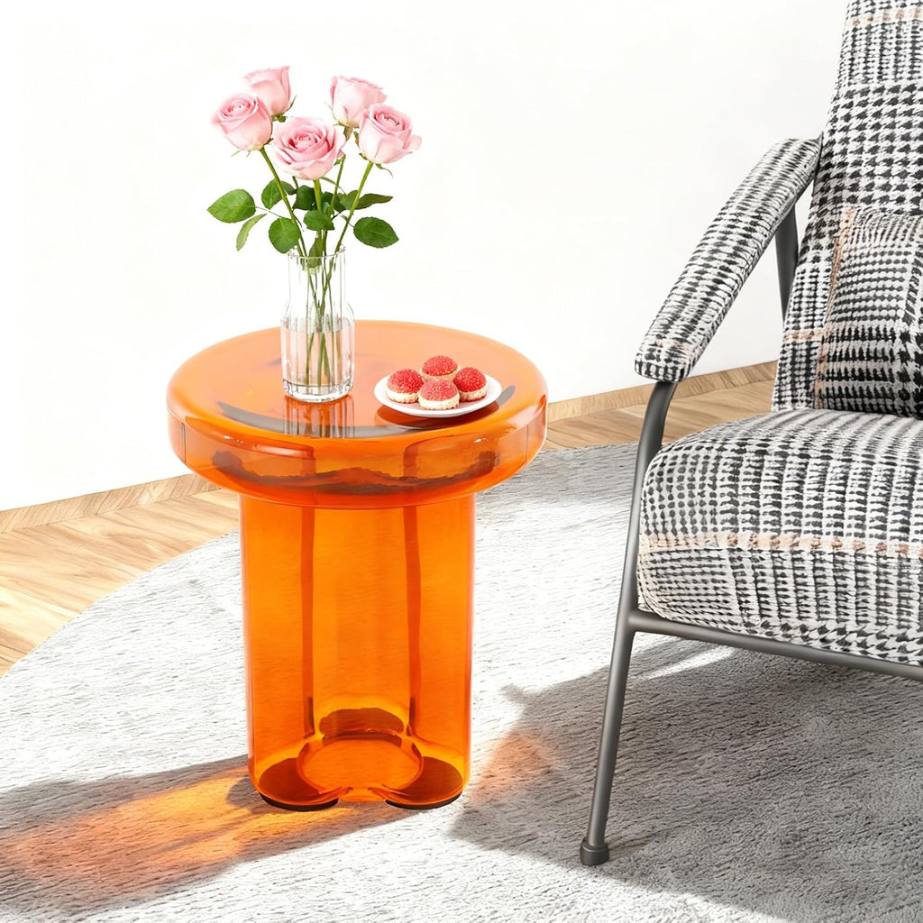 Coffee Table, Round Glass Side Table with Unique Petal Design Pedestal, Simple Center Tables, Modern End Tables with Tempered Glass-Base and Top for Small Spaces