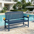 WACASA 48" Outdoor Bench, HDPE Weatherproof Porch Bench, 2-Person Garden Benches with 660 Lbs, Waterproof Patio Benches for Outside Balcony Deck Backyard, Blue