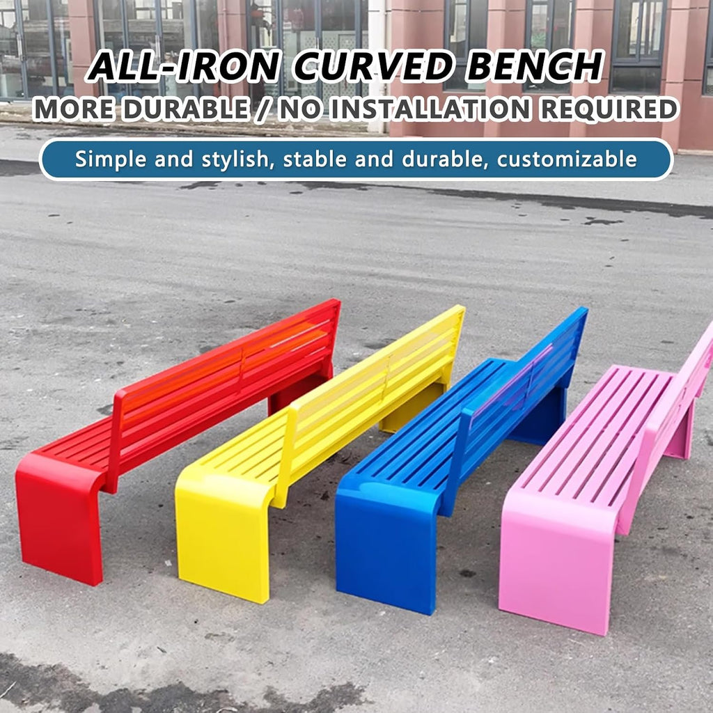 All Iron Curved Outdoor Bench Made of Durables All Iron no Installation Needed Sleek Curved Design Stable and Stylish Customizable for Gardens Parks Patios(Pinks,100cm/39in)